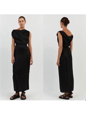 DISSH CASS BLACK LINEN ASYM Midi Maxi DRESS Size 2